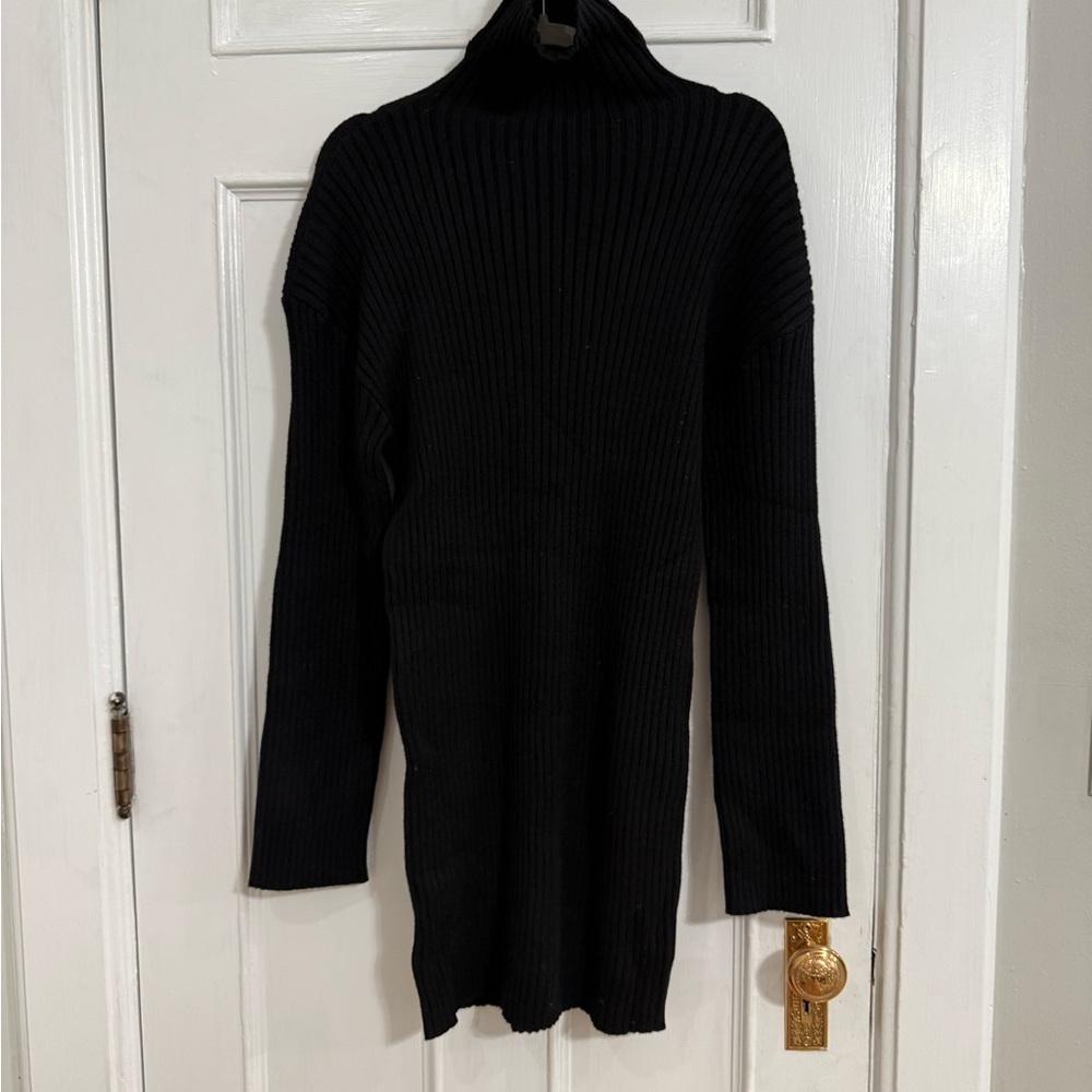 Black Ribbed Turtleneck Sweater Dress